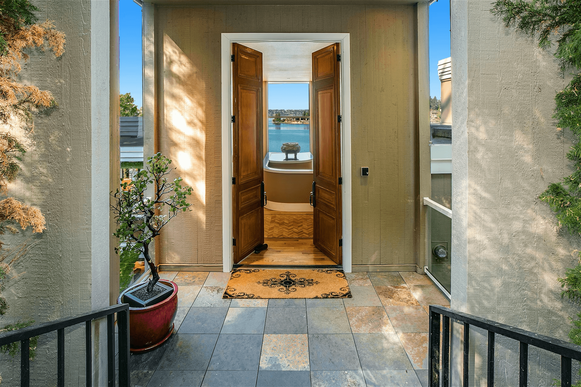 Entrance with lake view