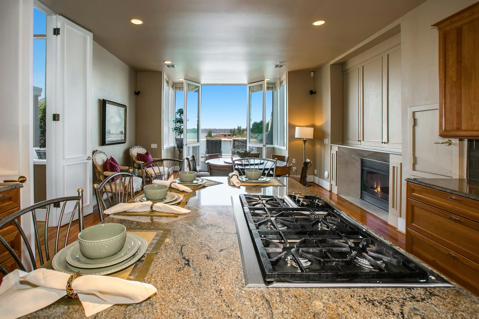 Kitchen with lake view
